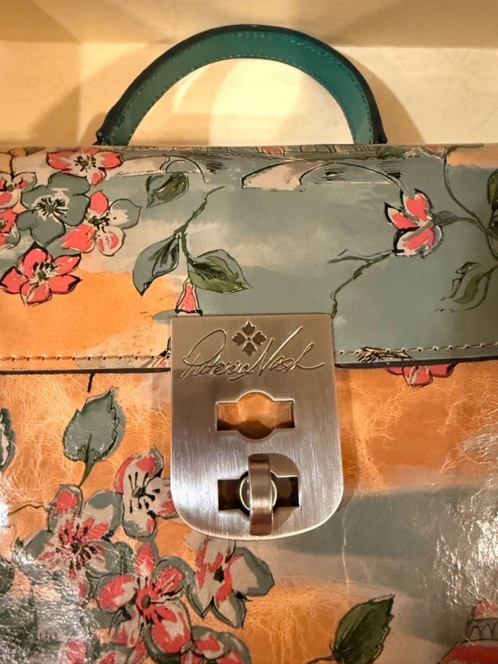 Patricia Nash Top-Handle Bag in Teal & Mustard with Detachable Strap - Picture 12 of 12